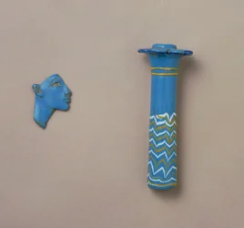 Colonna di palma e frammento di intarsio di una testa reale, da Amarna, Nuovo Regno